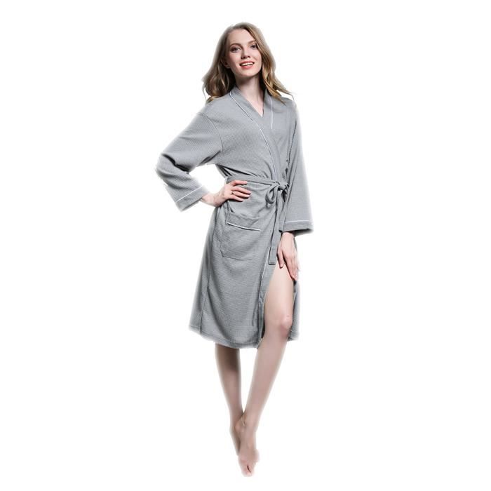 La Robe du Soir Femme Robe de Chambre Coton Femme Tissage Gaufré Waffle
