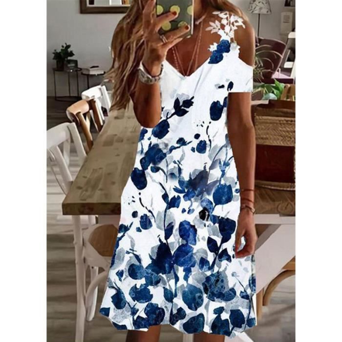 Robe Halloween Femme – Imprimé Sang, épaules Dénudées, Taille Haute, Style A-line
