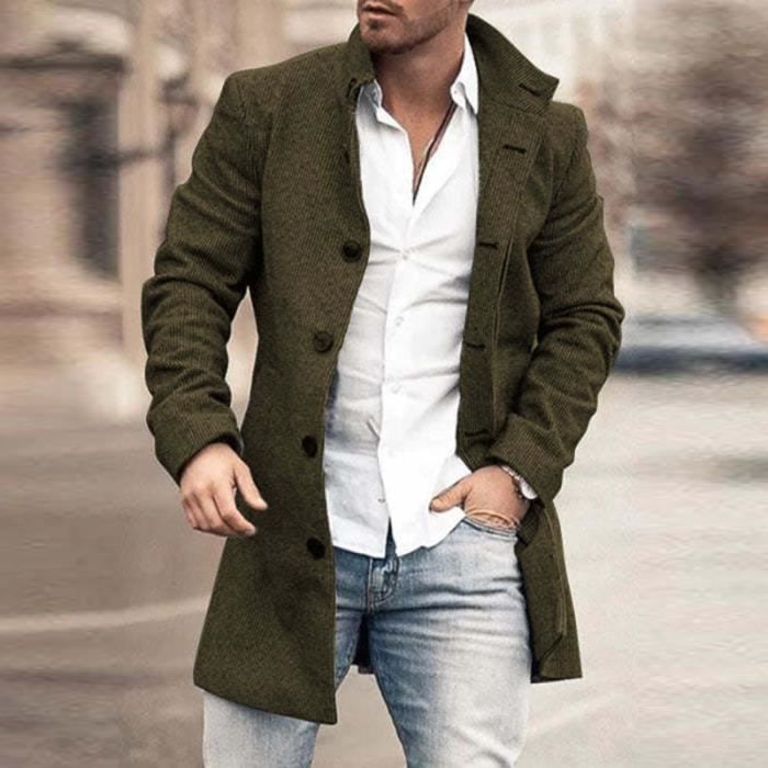 Manteau caban Veste a boutonnage simple pour homme manteau Long Slim a boutons manches longues chaud decontracte Ha D932918560 Blanc Cdiscount Pret a Porter