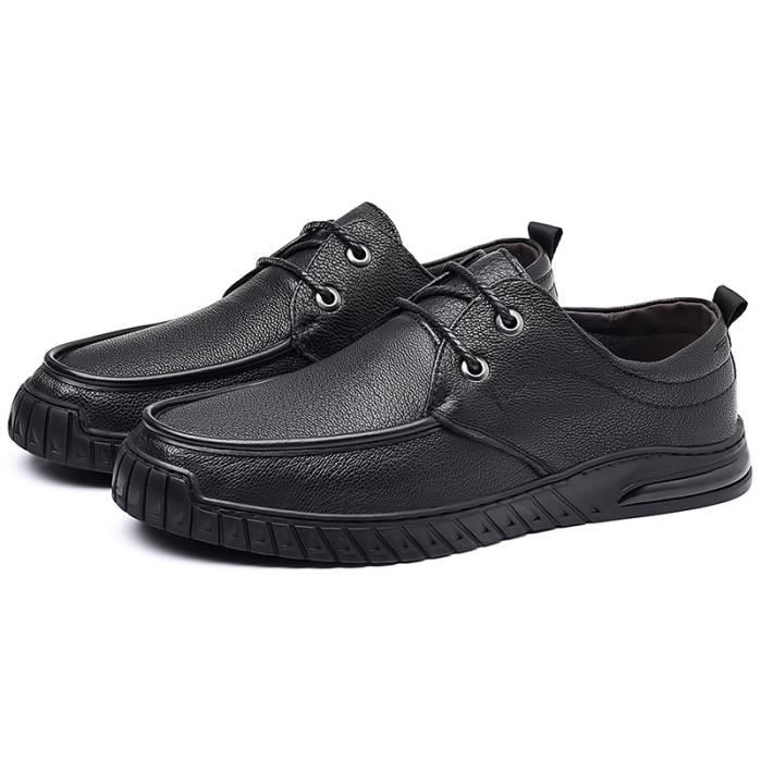 Mocassin Homme en cuir confortable avec lacet Noir Noir