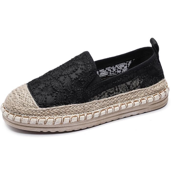 Espadrille Femme en Toile A ration Broderie Bicolore Noir