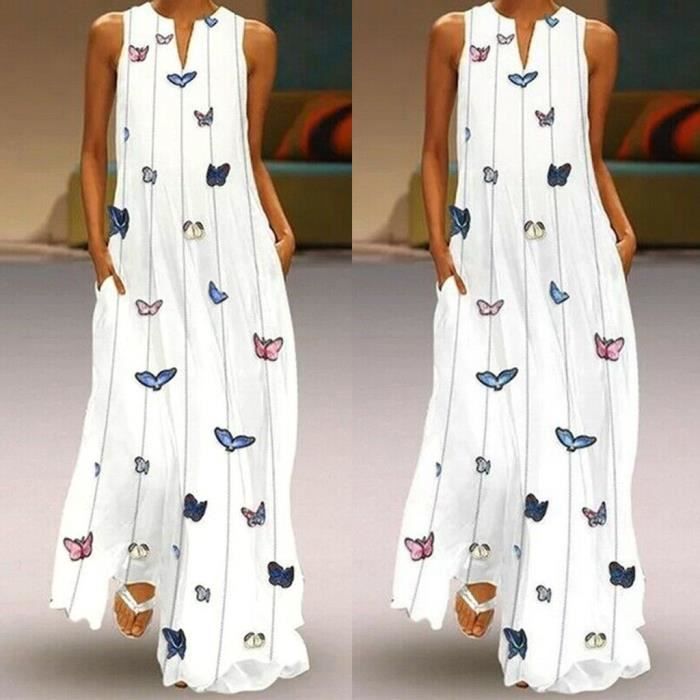 Robe D'été Imprimée Bleu Ciel Sans Manches - Taille 38/40, Viscose, Floral, Neuve Sans étiquette