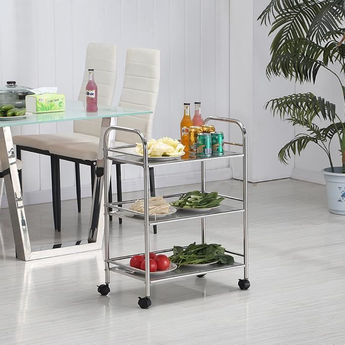 Desserte de Cuisine Chariot de service à 3 étages en acier inoxydable - OHMG - HSTURYZ - Inox - Blanc - Roulant
