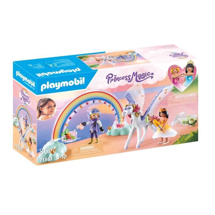 PLAYMOBIL - Princess Magic - Cheval ailé à décorer avec princesse, chevalier et arc-en-ciel - Dès 4 