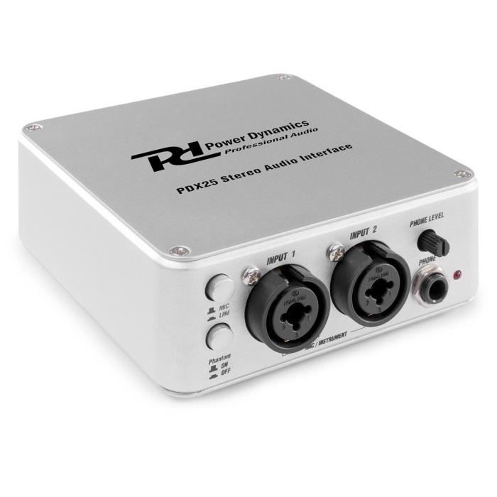 Power Dynamics PDX25 - Interface audio USB 2 canaux, 2 x entrée XLR, entrée jack 6.3mm