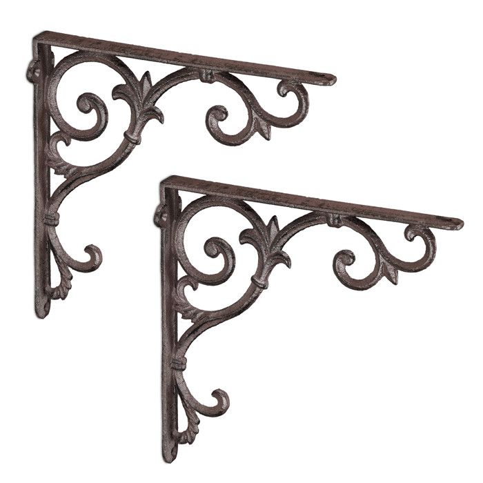 Relaxdays Équerre étagère murale lot de 2 ancien support en fonte de fer ornements baroques vintage brun