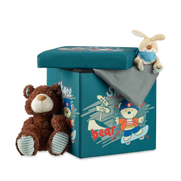 Pouf Relaxdays pour enfants pliable avec rangement et couvercle H x l x P 38 x 38 x 38 cm ours