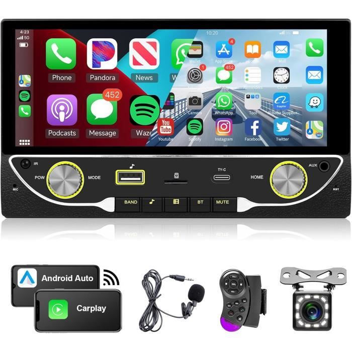 VECHTEL 7" Autoradio 2 Din Avec CarPlay Sans Fil Android Auto,Bluetooth Radio FM,écran Tactile IPS,navi, 2 USB/SD/AUX,vidéo En Ligne,Mirror Link,Autoradio Avec Caméra De Recul/Commandes Au Volant