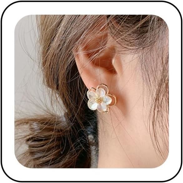 Boucles D'oreilles Fleurs 6 Pétales Dorées Avec Perle De Culture - Nacre Et Alliage Argenté
