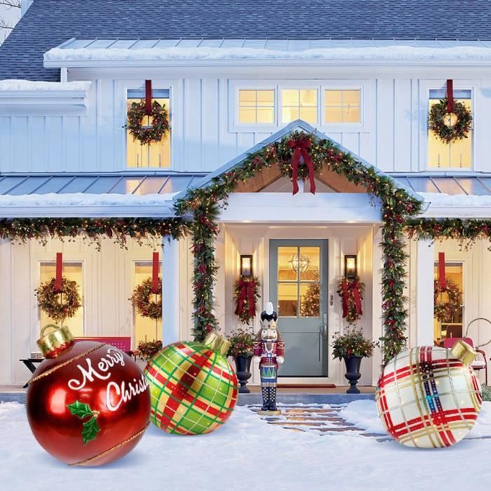 Boule De Noël Gonflable Géante 23.6 Pouces PVC - Déco Extérieur/Intérieur Avec Motif Flocon De Neige