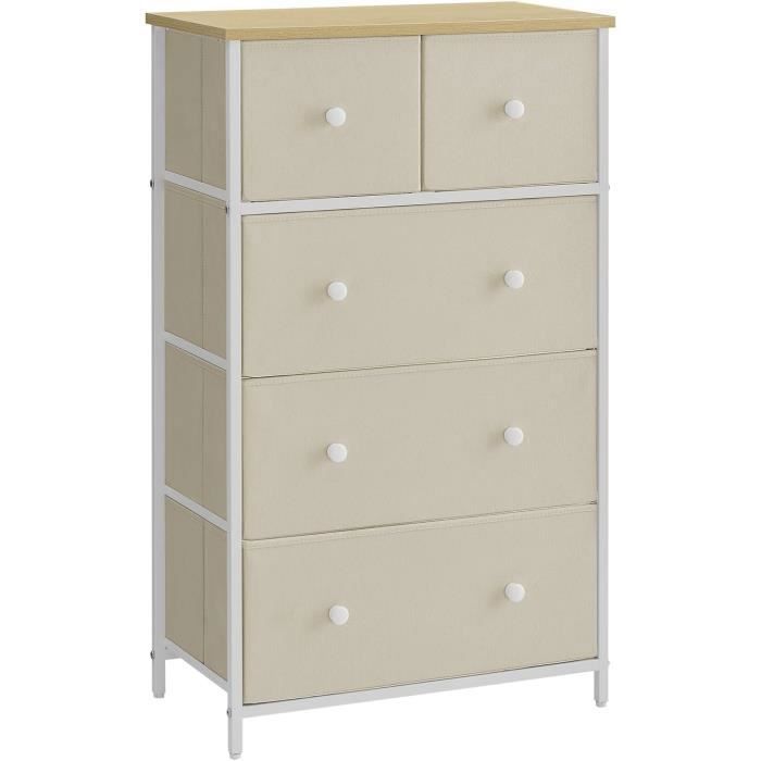 SONGMICS Commode, Meuble de Rangement, avec 5 Tiroirs en Tissu, Style