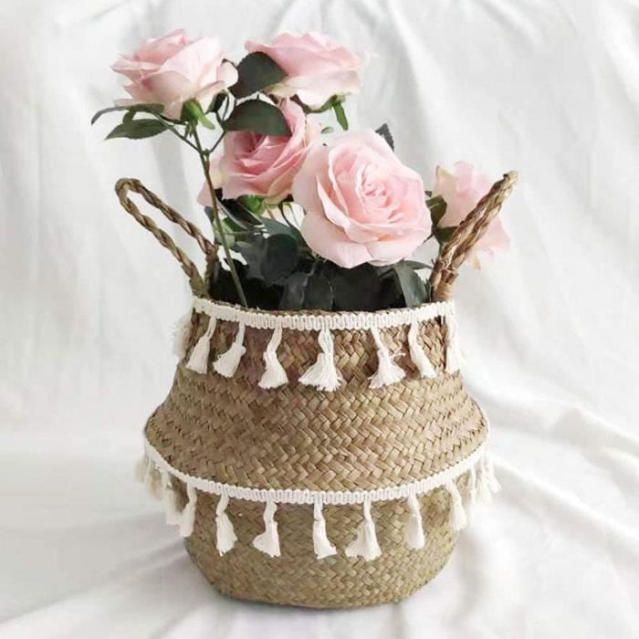 Panier à linge,Panier de rangement en jonc de mer pour plantes,tissé à