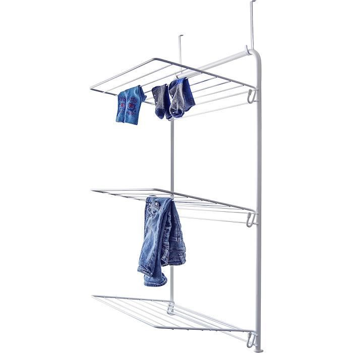 Séchoir à Linge Porte Erica - Étendoir Rétractable 3 Ailes 11m Corde