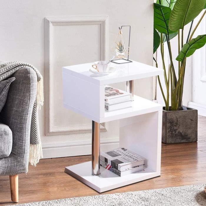 Table de Chevet Mobile avec 2 Plateaux, Table d'appoint Ronde roulettes