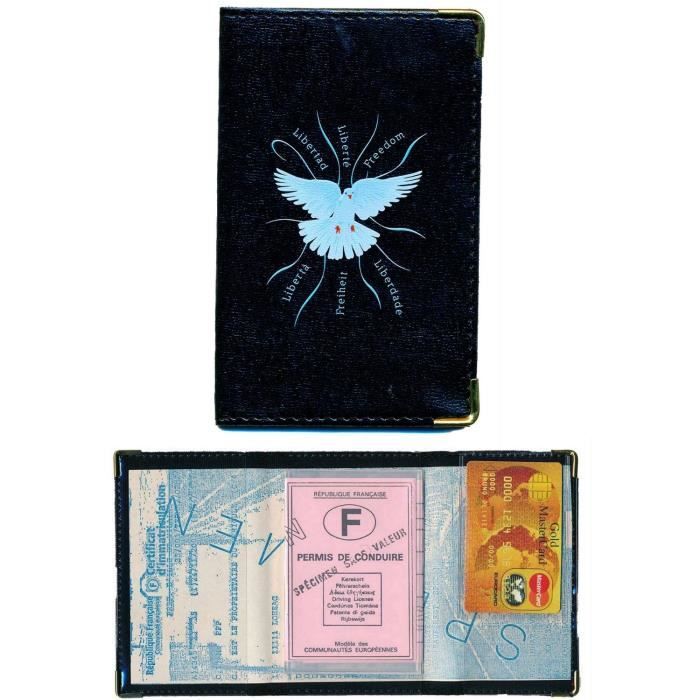 pochette etui protection porte carte grise - papiers voiture - permis de conduire colombe de la liberté