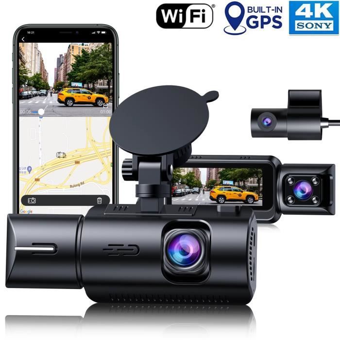 TOGUARD 4K Caméra de Voiture 3 canaux Dashcam intégré WIFI GPS, Vision nocturne infrarouge,WDR,Sony Sensor, pour Taxi/Uber