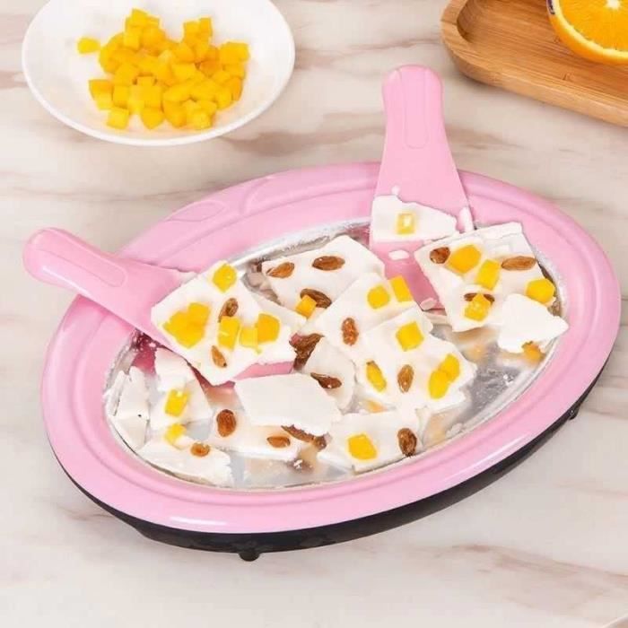 Machine à Glace Roulée – Plaque Froide Inox Sans Électricité + 2 Spatules – Ice Roll Maker Rose Pour Crème Glacée, Sorbet, Yaourt Glacé DIY