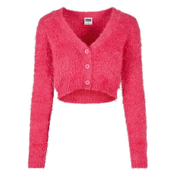 Comparer les prix de Cardigan crop plumes femme Urban Classics - hibiskus pink - XL