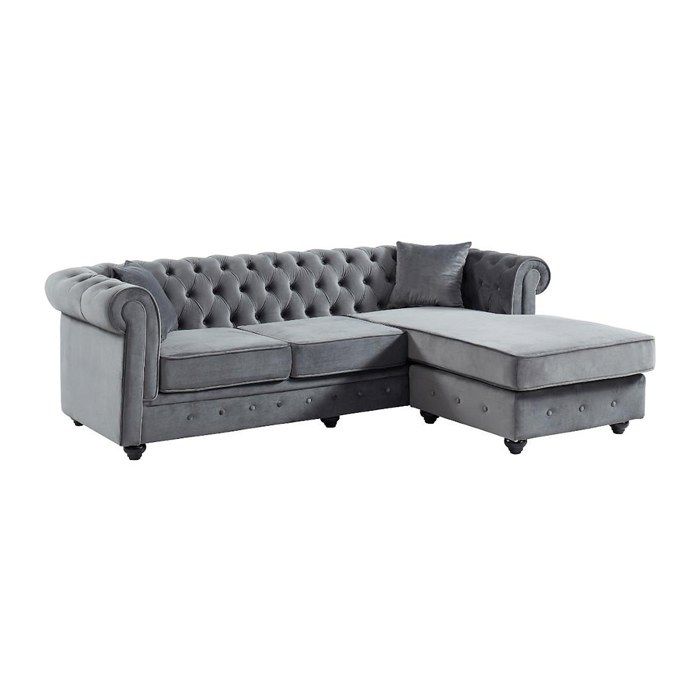 Canapé dangle chesterfield réversible TOLEDO en velours - Anthracite