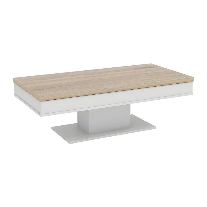 Table basse ASTULIA - avec rangements - Blanc - Plateau effet chêne