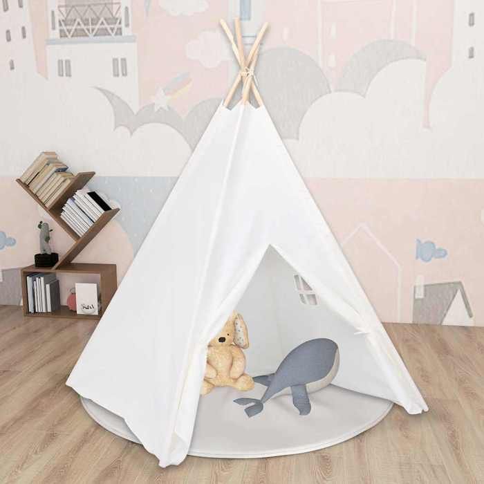 Tente tipi pour enfants - VIDAXL - Blanc - Peau de pêche - 120x120x150cm - Fenêtre latérale