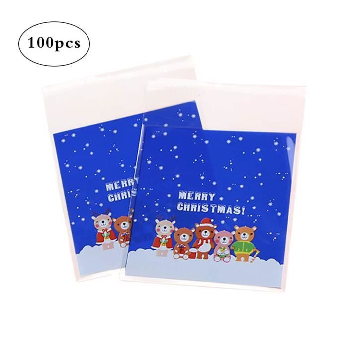 Sacs à Bonbons En Cellophane Noël - 100 Sachets Transparents Avec Attaches Torsadées, Motifs Festifs