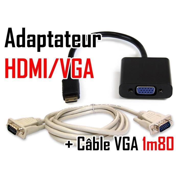 VSHOP® Câble HDMI mâle vers VGA femelle vidéo adaptateur convertisseur + Cable  VGA mâle-mâle 1.8 mètres - Cdiscount Informatique