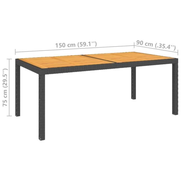 VidaXL Table De Jardin 150x90x75 Cm Bois D'Acacia Massif Et Métal Noir - Idéale Extérieur 6 Personnes