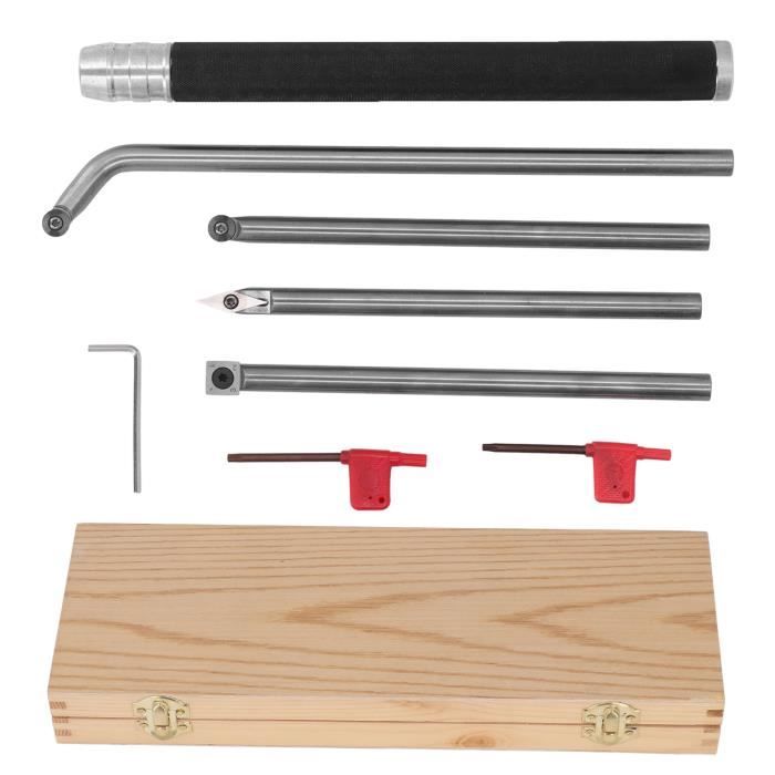 Kit Outils Tournage Bois Carbure 6 Pièces – Barres Acier, Poignée Hêtre/caoutchouc, Boîte En Bois, Pour Débutants Et Experts
