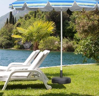RELAX4LIFE Base Parasol Déporté 34 Kg – Pied Rond HDPE à Remplir Eau/Sable, Compatible Poteaux 38/48 Mm, Pour Parasol 270-300 Cm
