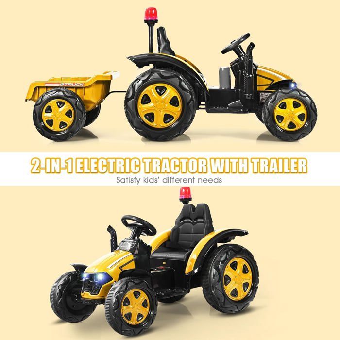 Tracteur à pédales électrique enfant vert, démarrage progressif, télécommande incluse, pour garçons et filles de 3 à 8 ans