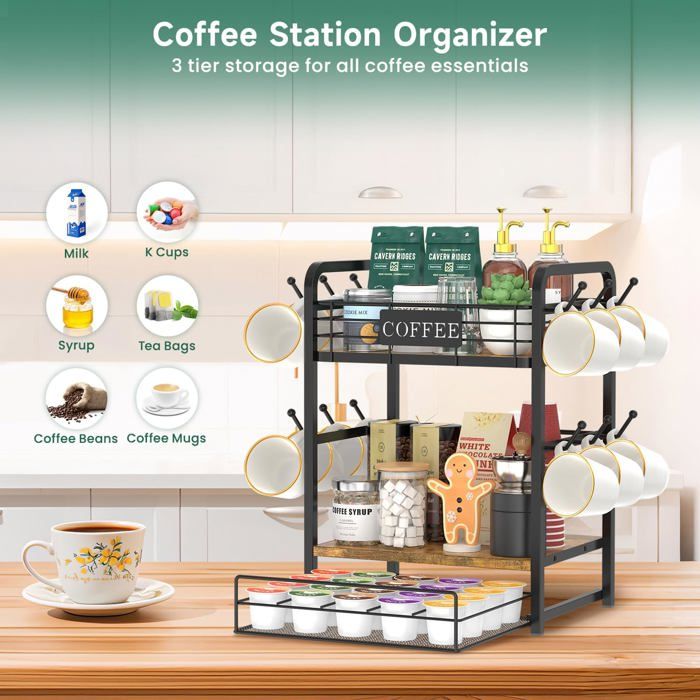 Organisateur De Comptoir En Bois Pour Café Et Thé - Support à 5 Compartiments - 6