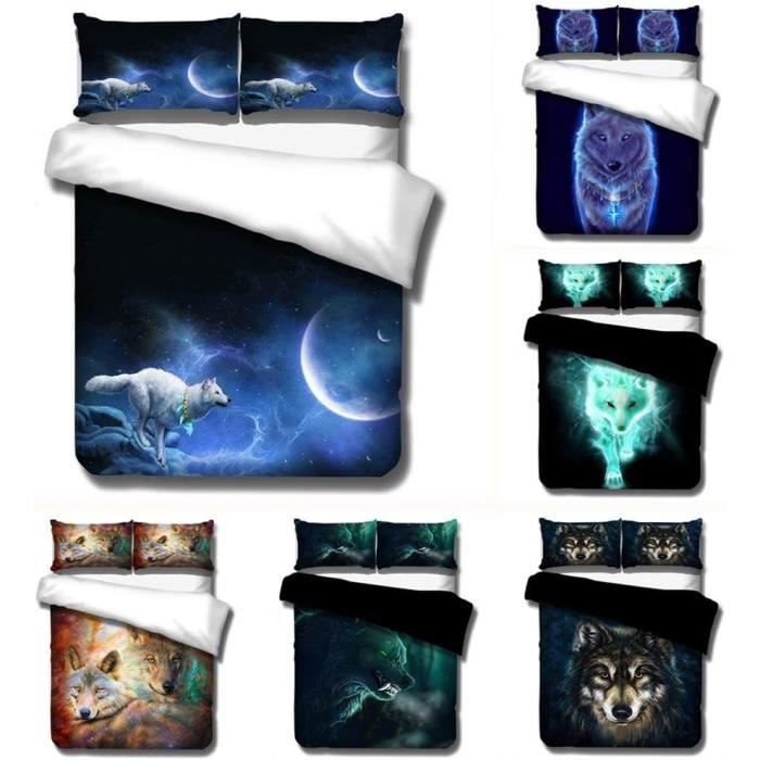 Housse de Couette 140x200cm - Parure de lit 3D Wolf Theme Design en