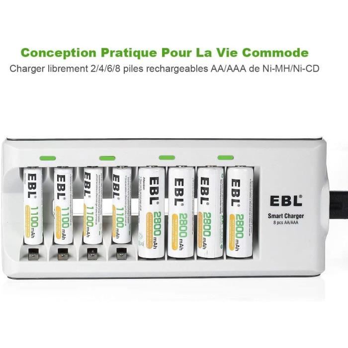 EBL Chargeur de Piles AA/AAA 8 Slots- avec 16PCS AA Piles Rechargeables  2800m