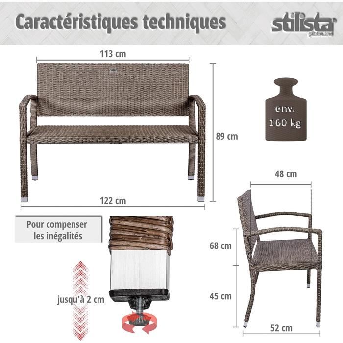 Banc Coulissant Jardin 2 Places En Rotin PE – Résistant Aux UV, Charge 360 Kg, Dimensions 120x80x94 Cm, Brun/noir