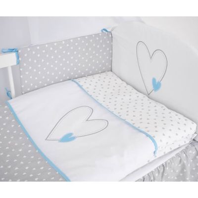 BB Lit bébé cododo 120 x 60 cm cœur bleu avec Set de lit complète