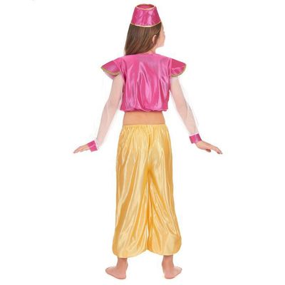 Jadeo Costume Ballerina Spagnola Per Bambina – Vestito Lungo Nero Con Balze Rosse E Gialle, Fermaglio Rosa, Taglia L (10-12 Anni, 130-140 Cm)