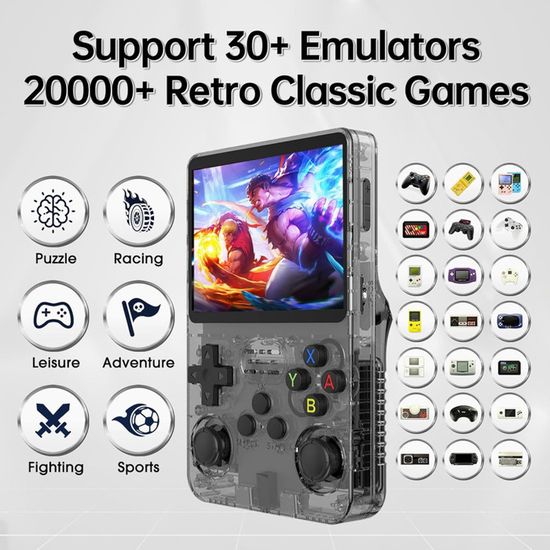 DENASH R36S Console De Jeu Portable Rétro - Écran IPS 3,5" 30000+ Jeux, 128Go DDR3L 1Go RK3326
