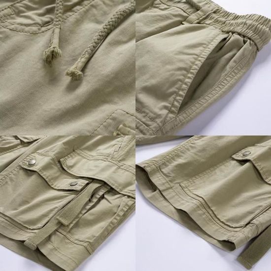 Short Cargo Pour Homme OlyljpinZ - Coton Sergé - Taille élastique Avec Cordon - 5 Poches - Coupe Décontractée - Uni Ou Camouflage Short Multi-poches Coton