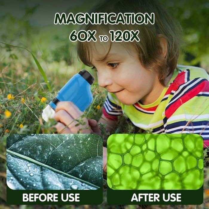 Microscope Portable - NOBRAND - Miniscope Amélioré - Grossissement 60x à 120x - Pour Enfants - Vert - Jeux - Jouets