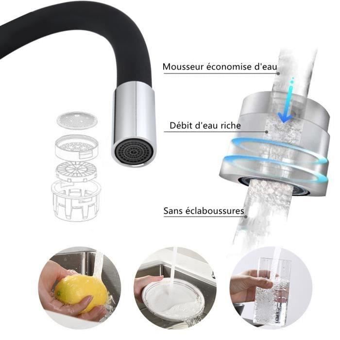 Mitigeur de cuisine avec tuyau en silicone flexible et malléable à 360 –  Aquabrico