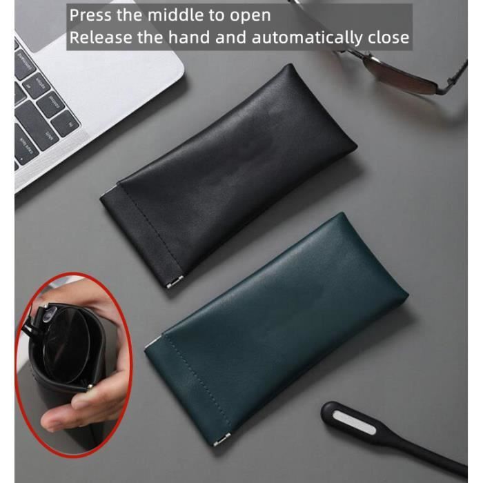 Hifot Lot De 3 Étuis Souples Lunettes – PU Cuir Élégant, Protection Anti-Rayures, Pochette Portable Noir/Bleu/Brun