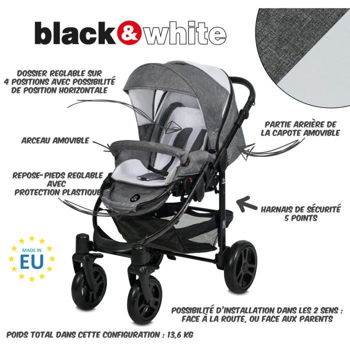 Poussette Combin e Trio 3 en 1 B W Gris Blanc Livr e avec ses