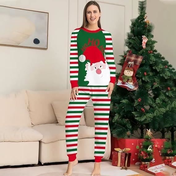 Ensemble Pyjama Noel Famille vert Femme Blanc 2 Piece Set T Shirt a Manches Longues Femmes Cdiscount Pret a Porter