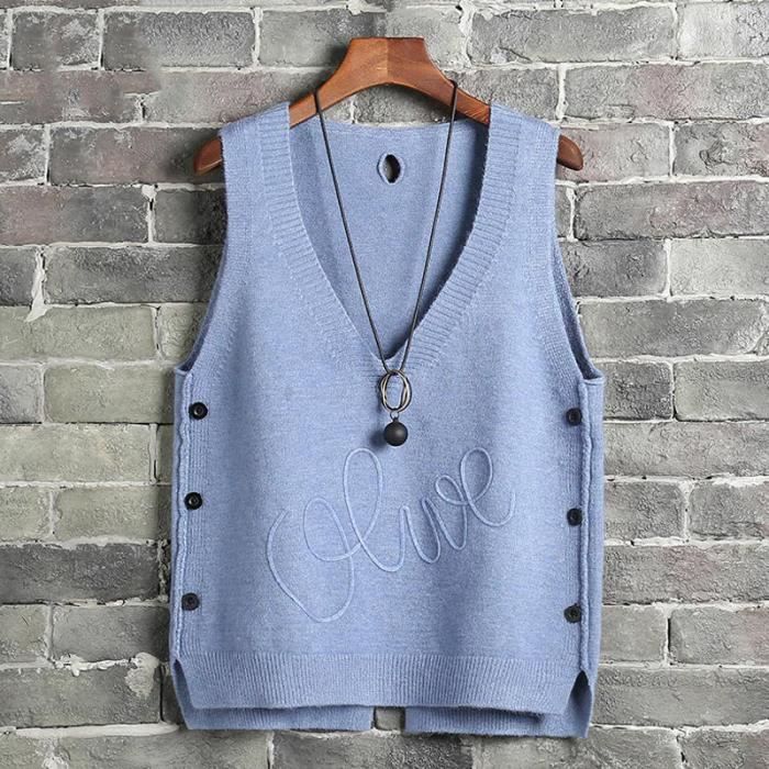 PULL Gilet court sans manches pour femme pull tricot boutons