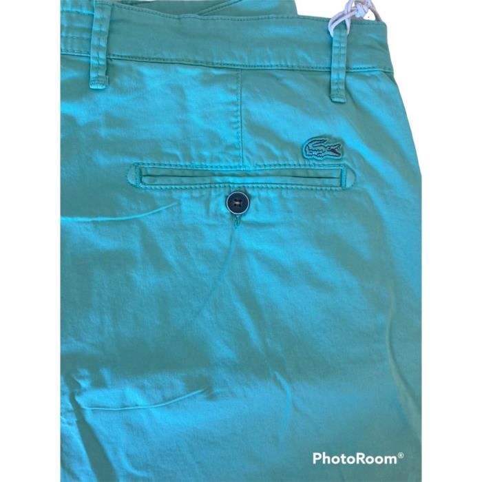 Short Lacoste Bermuda slim fit uni en coton stretch Bleu Turquoise
