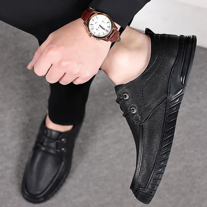 Mocassin Homme en cuir confortable avec lacet Noir Noir