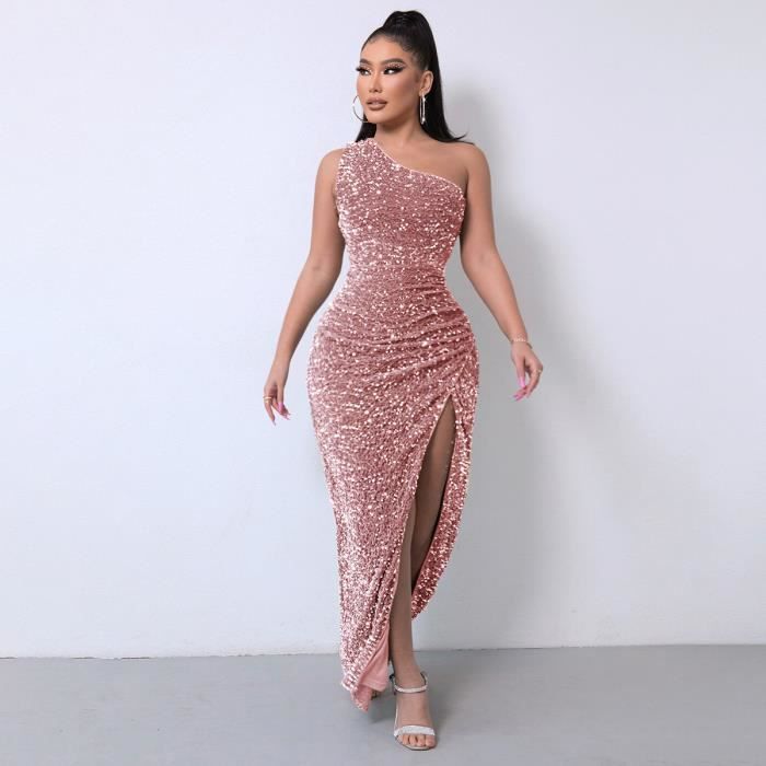 Robe de soir e asym trique paule d nud e mode irr guli re sans