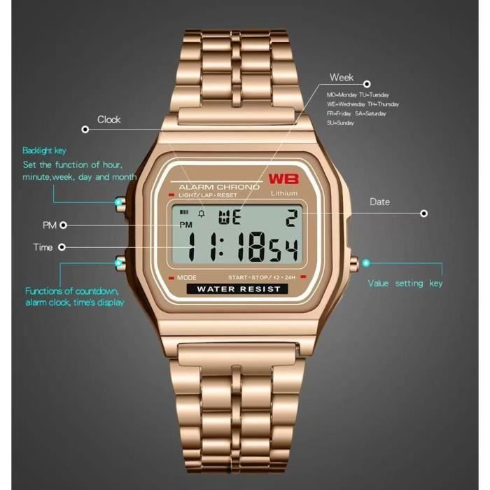 Montre Digitale Casio collection Vintage bracelet acier doré