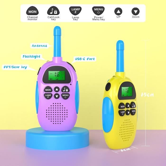 Talkie-walkie Pour Enfants, Porte 1-3 Km 8 Canaux Avec Lampe De